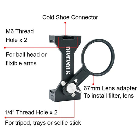 DIVEVOLK Expansion Clamp med 67mm lens adapter